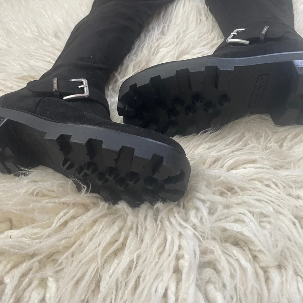 NWT Nine West Nans Over The Knee Boots Black Lug Sole Buckle Size 6.5 Black‎